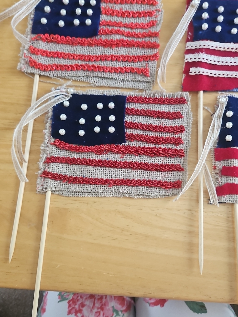 Burlap American Flags with Pearl Accents - Red & Navy